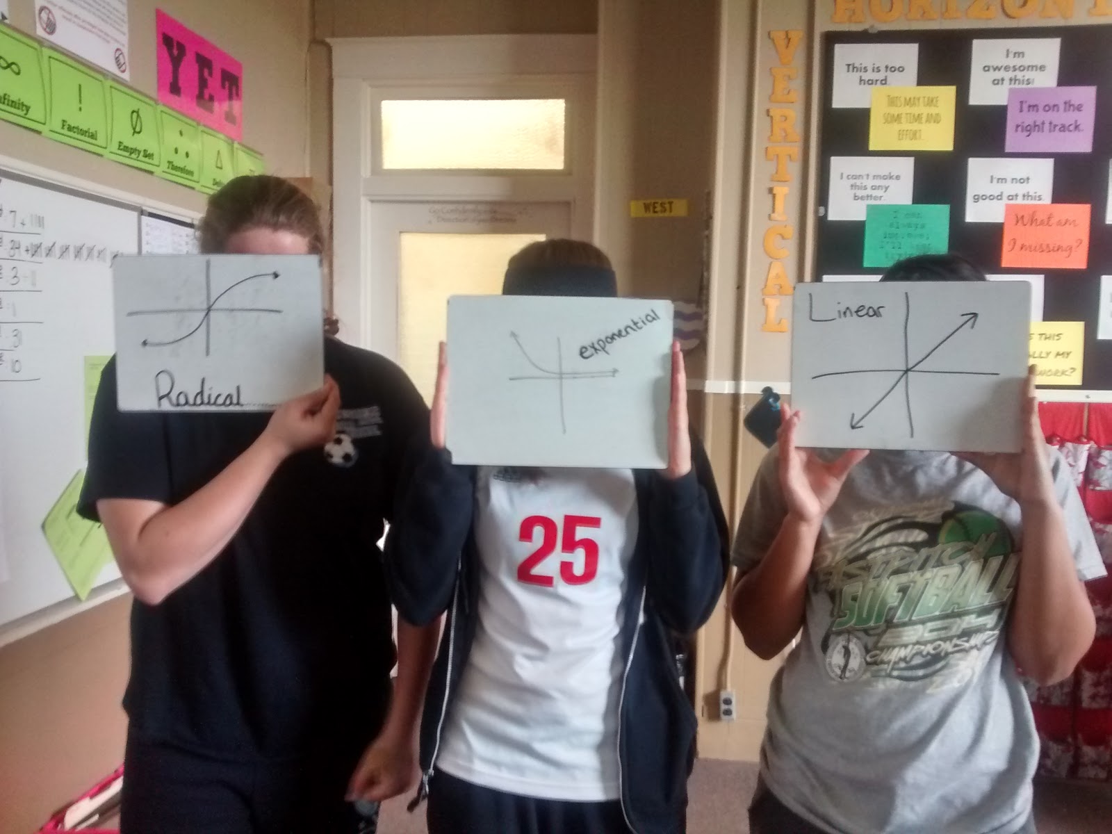 students holding up dry erase boards for two truths and a lie parent functions activity. 