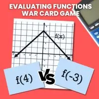 evaluating functions activity war card game with graphing calculator in background