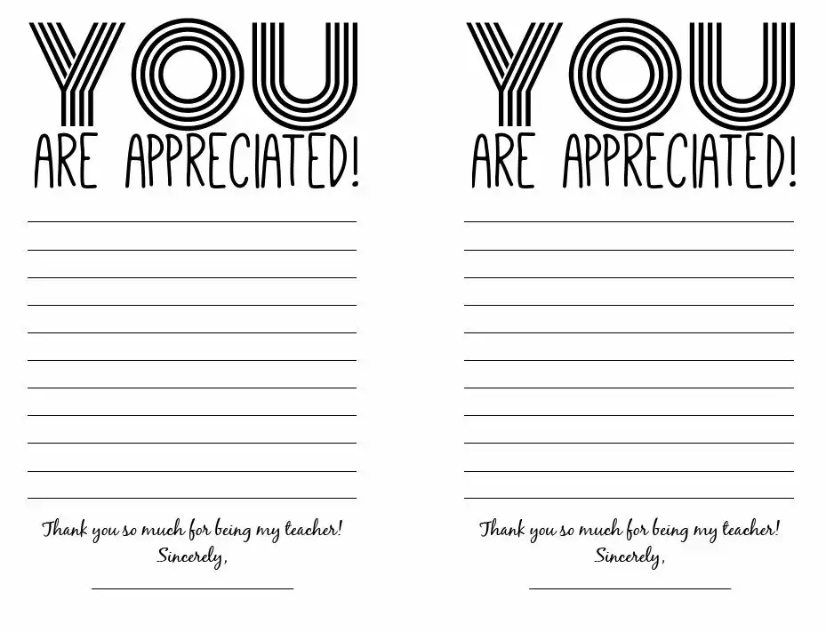 you are appreciated - free printable thank you notes for teacher appreciation week