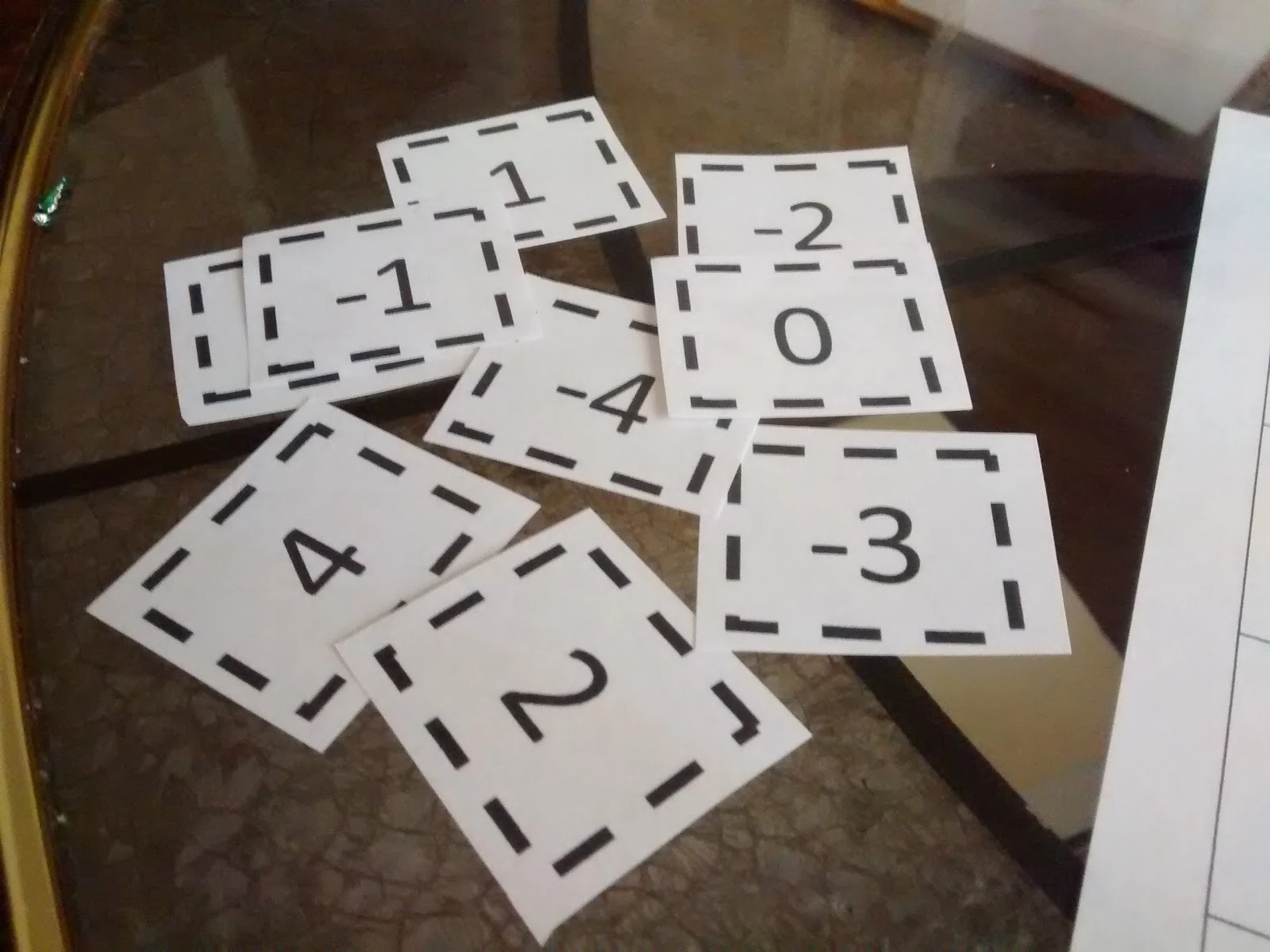 -4 to 4 paper tiles for evaluating functions puzzle. 