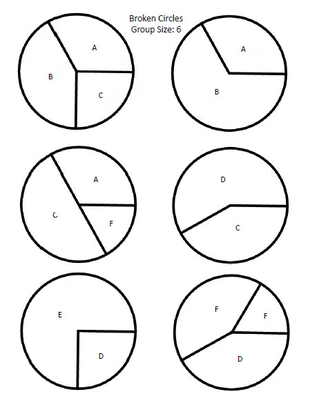 Broken Circles Pieces for Group of 6. 