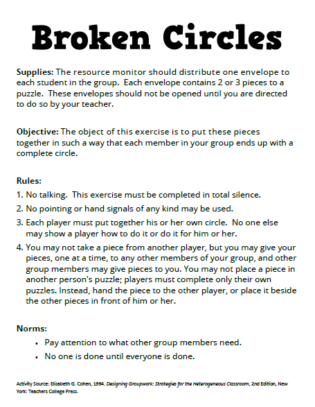 Broken Circles Activity Rules. 