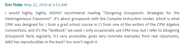 Blog comment about Designing Groupwork Book. 