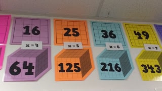 Perfect Squares and Perfect Cubes Posters in High School Math Classroom.