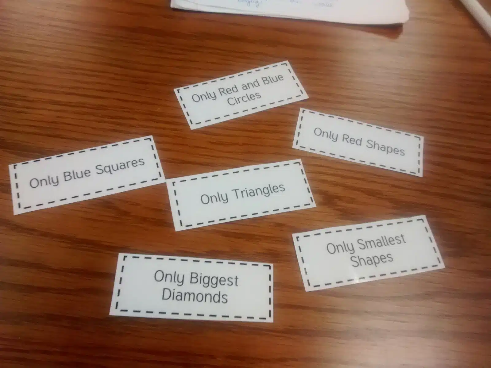 word cards for guess my rule activity. 