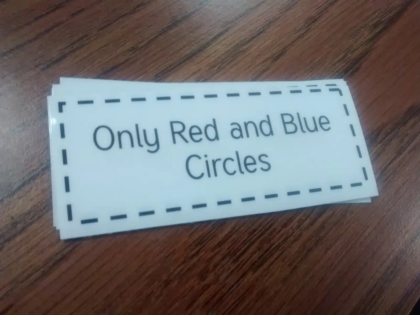 card which reads "only red and blue circles". 