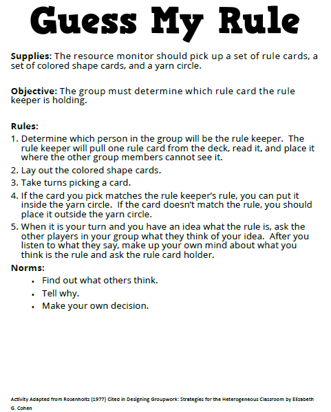 rules for guess my rule activity. 