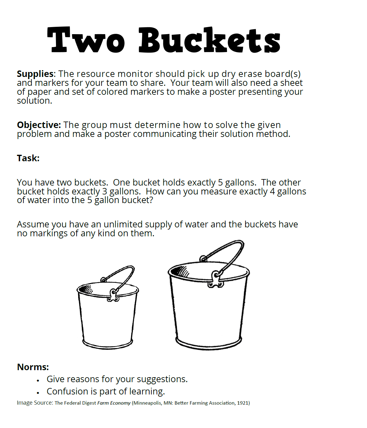 two buckets puzzle task card