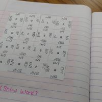 simplifying square roots (radicals) puzzle glued in interactive notebook.