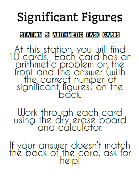 instructions for arithmetic with significant figures task cards.