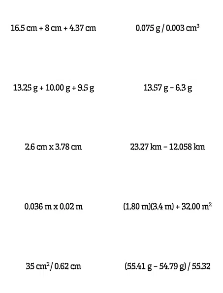 Arithmetic with Significant Figures Task Cards