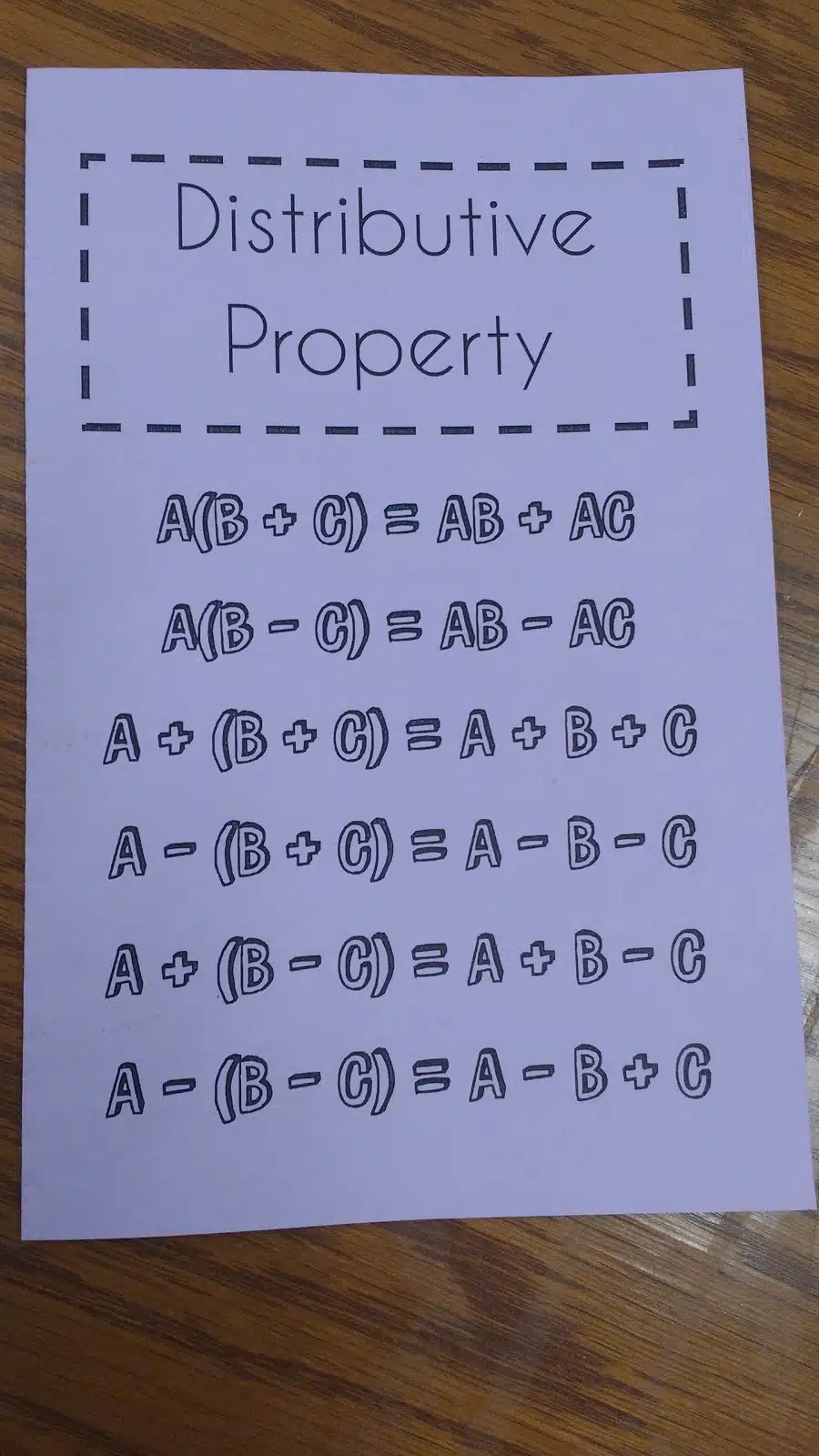 older version of distributive property foldable