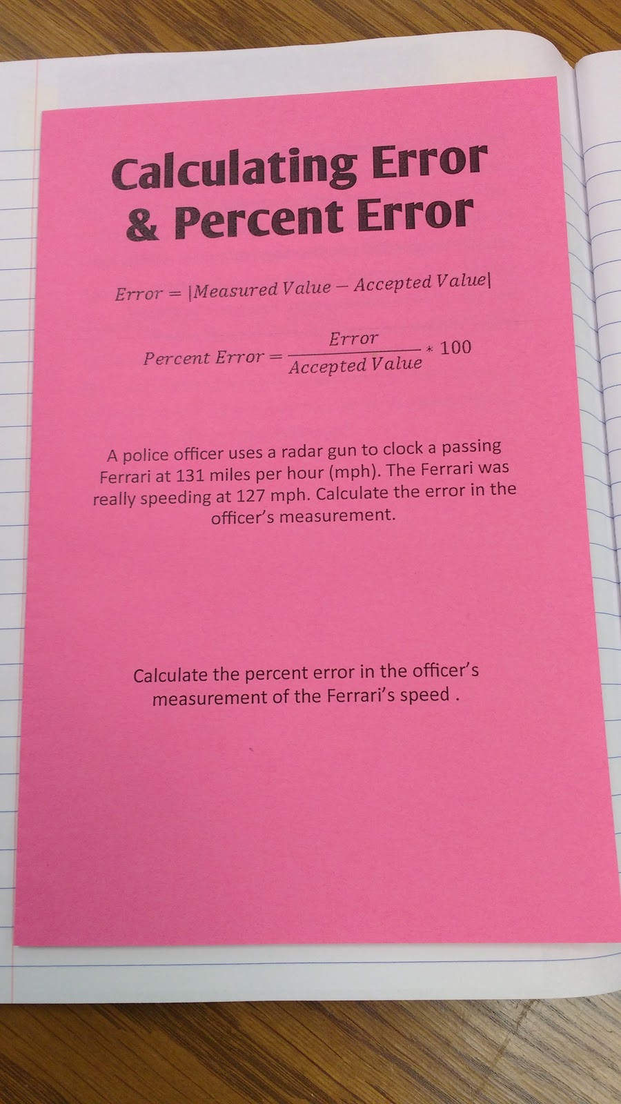error and percent error foldable physical science