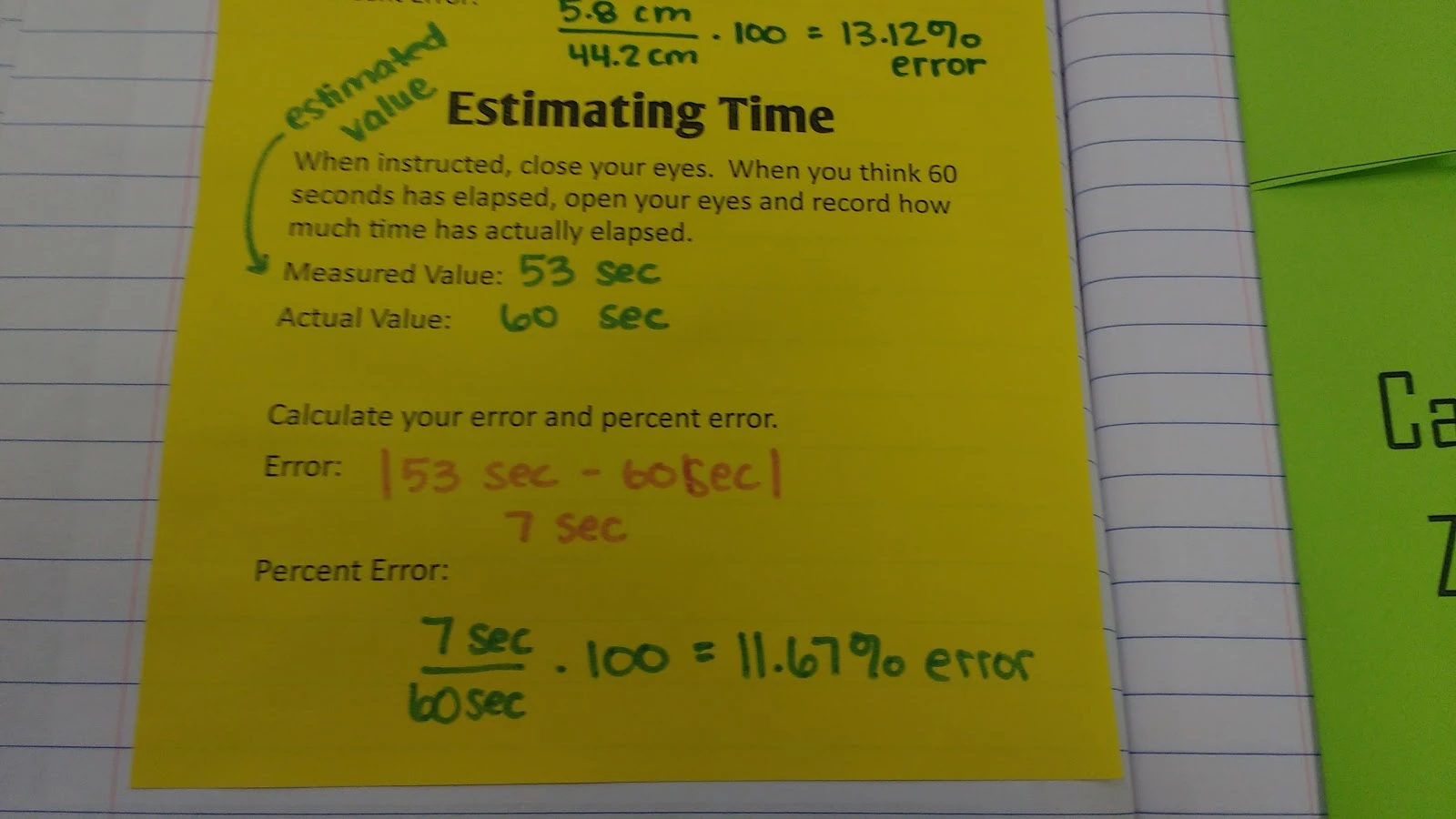 estimating time mini lab for calculating error and percent error. 