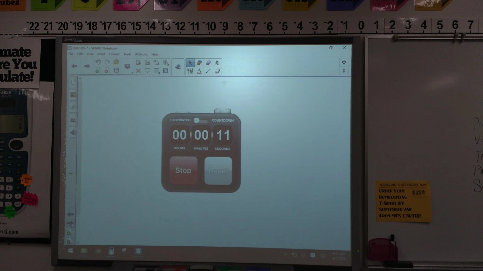 timer on smartboard screen. 