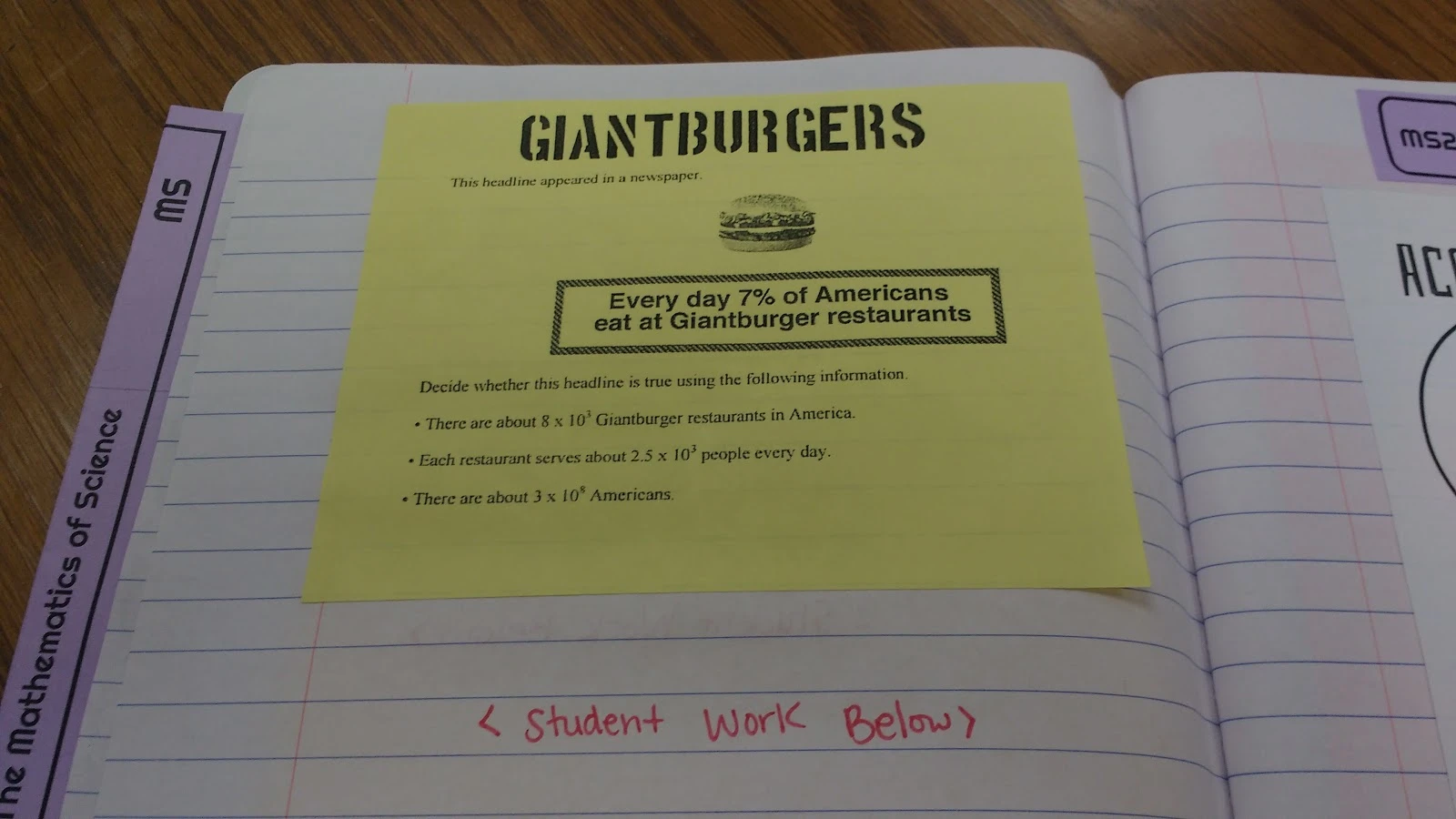 Giantburgers Scientific Notation Task 
