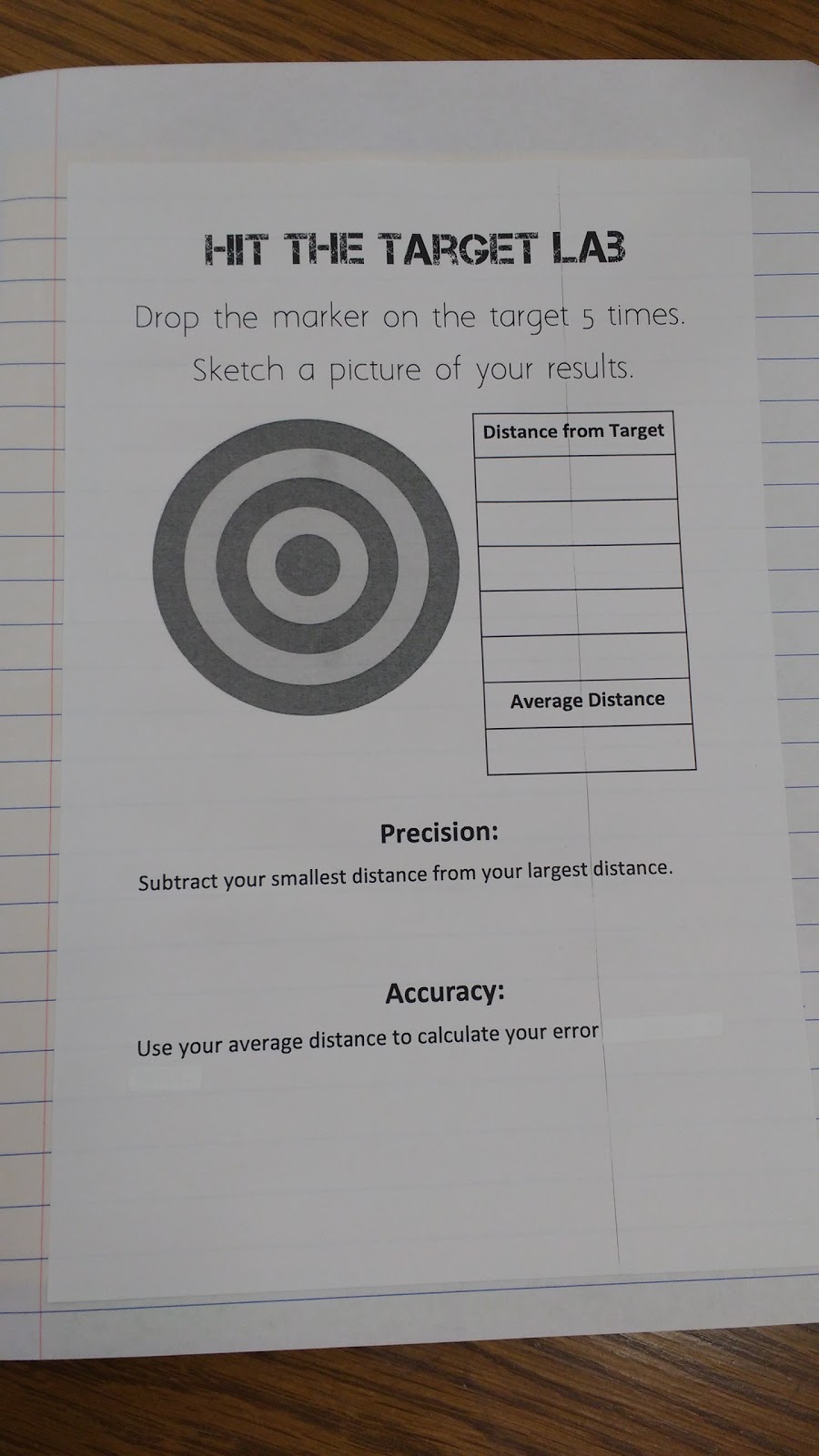 hit the target lab page in physical science interactive notebook. 