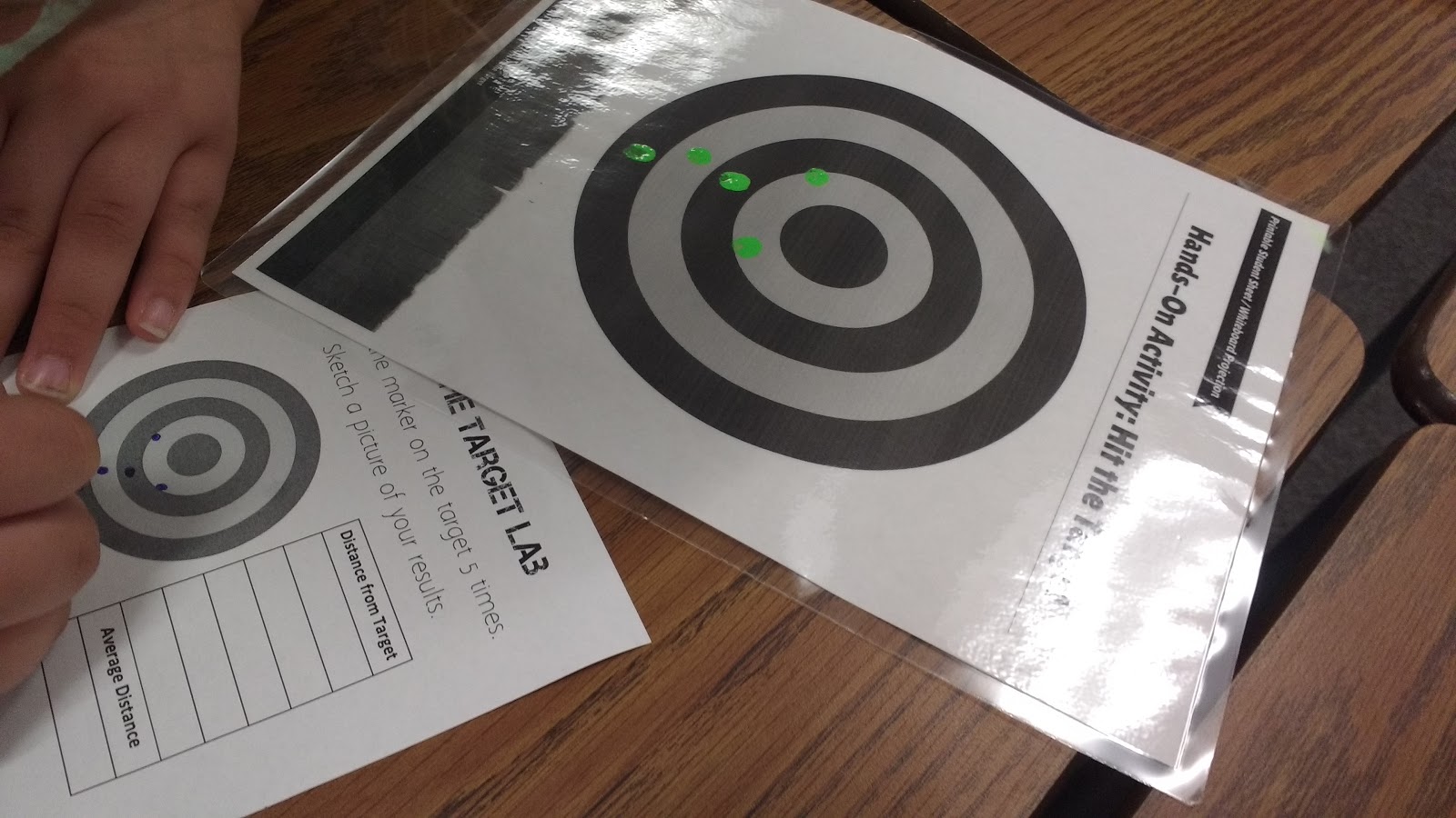 green dots on target from hit the target lab. 