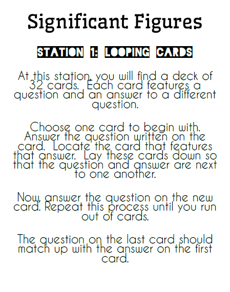 Significant Figures Looping Cards Activity