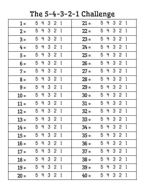 The 5 4 3 2 1 Challenge Math Love