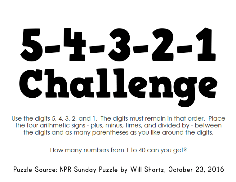 Instructions to 5-4-3-2-1 Challenge. 