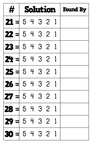 5 4 3 2 1 math challenge answers