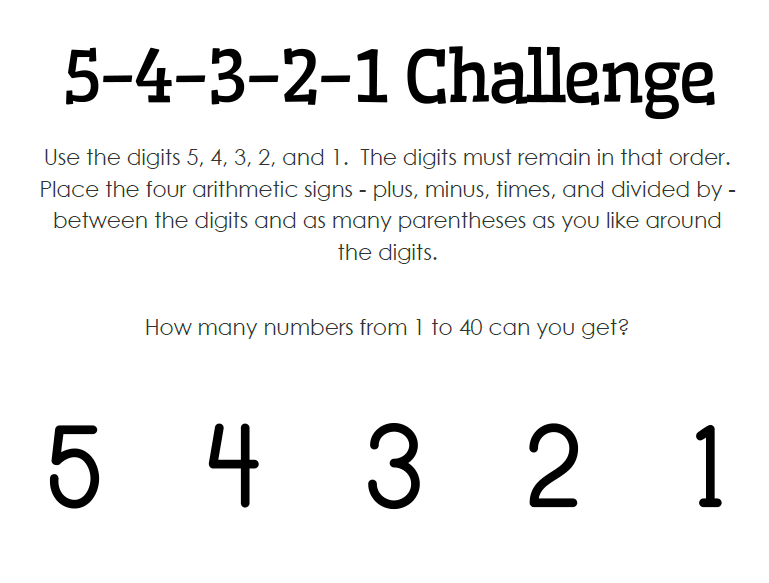 5-4-3-2-1 Challenge Instructions and Page for Dry Erase Pockets. 