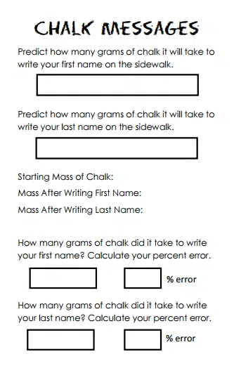 Sidewalk chalk for chalk messages measurement lab in physical science