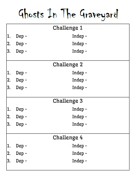 Ghosts in the Graveyard Challenge Tracking Sheet. 