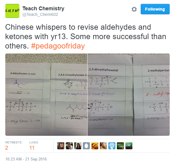 Chinese Whispers Tweet from Teach Chemistry. 
