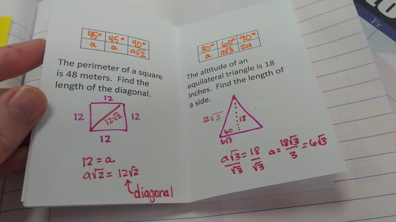 special right triangles practice book
