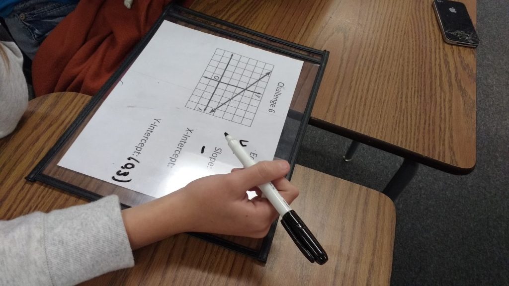 students working on linear equations review game. 