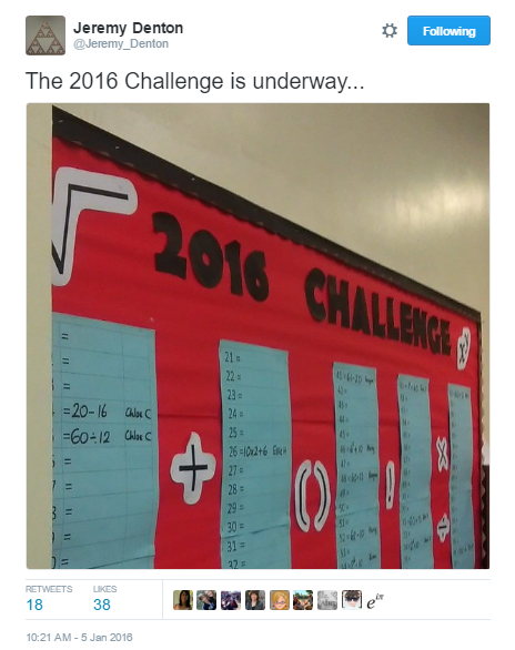 Yearly Number Challenge Bulletin Board for High School Math Classroom