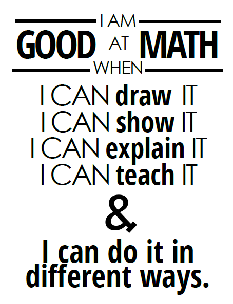 Good at Math Poster - I am good at math when I an draw it, I can show it, I can explain it, I can teach it, and I can do it in different ways. 