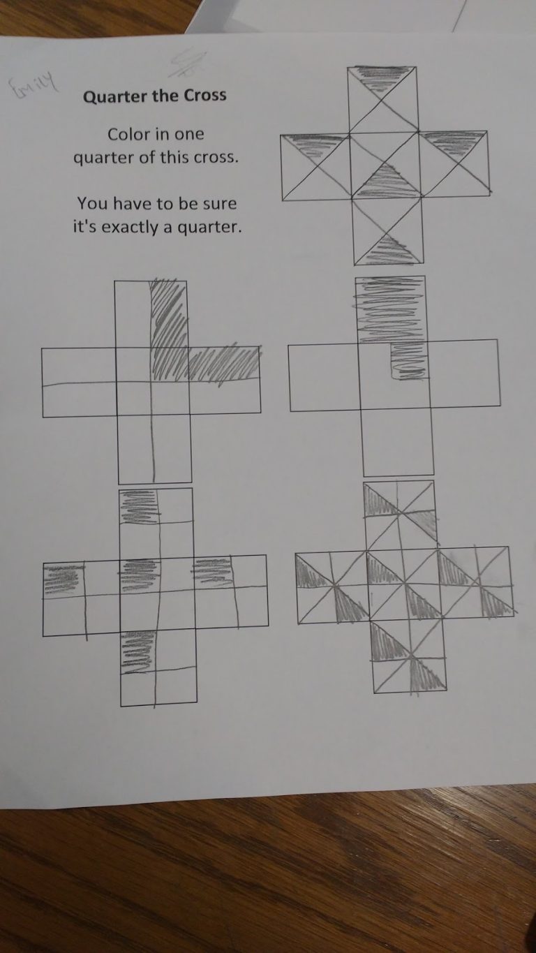 student examples of solving the quarter the cross fraction activity.