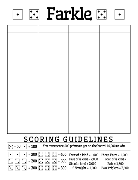 farkle score sheet printable. 