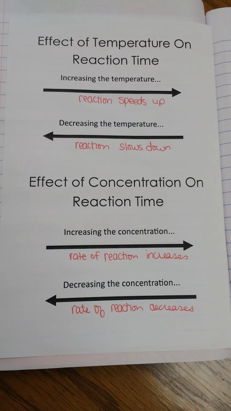 reaction rate chemistry interactive notebook page 