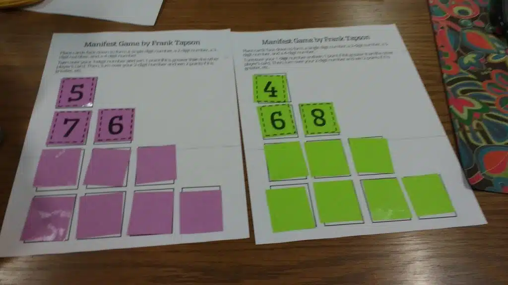 first two rows turned over in Manifest Game by Frank Tapson