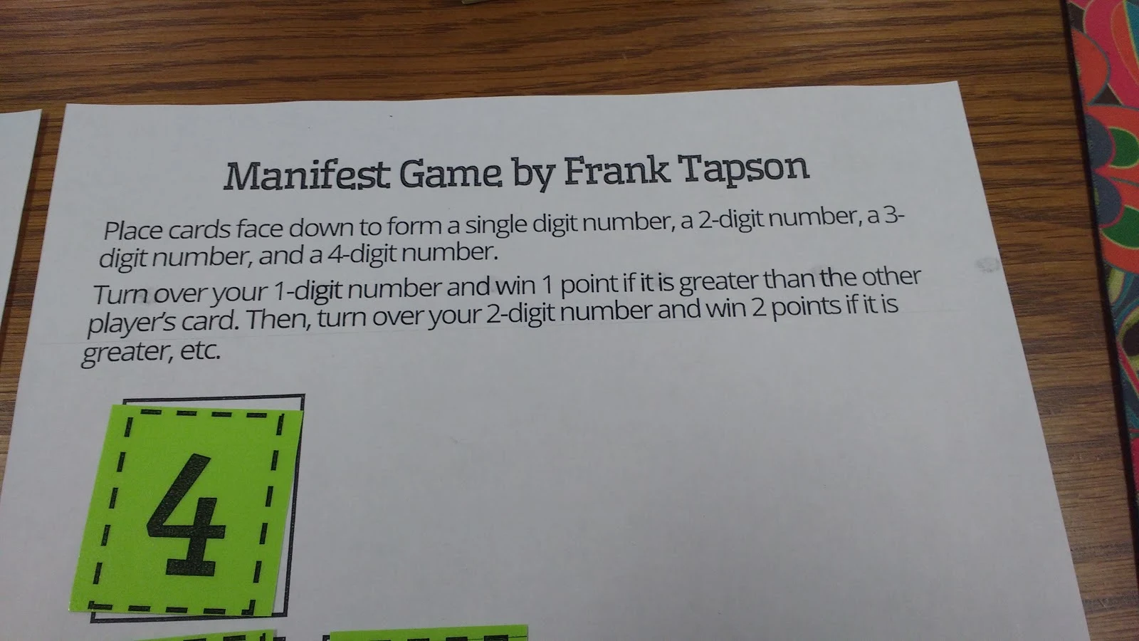Manifest Game by Frank Tapson