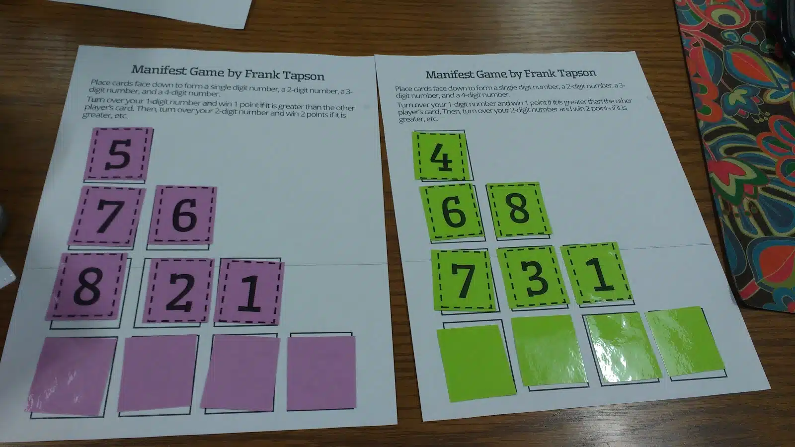 top 3 rows turned over in Manifest Game by Frank Tapson 