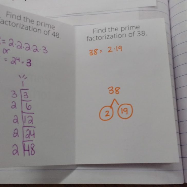 Inside Page of Prime Factorization Practice Book.