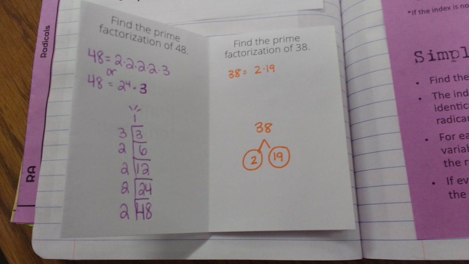 Inside Page of Prime Factorization Practice Book.