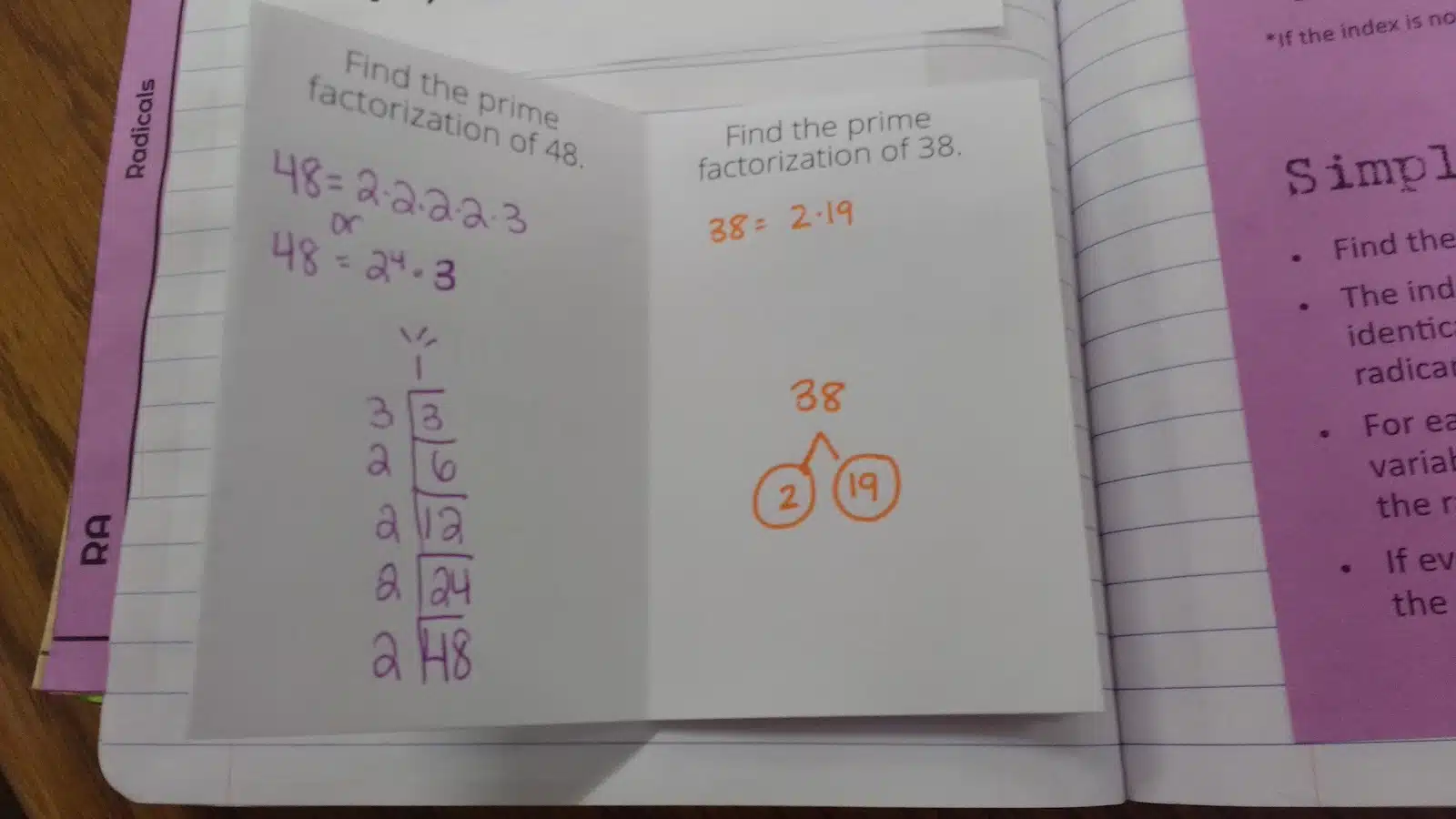 Inside of Prime Factorization Practice Book