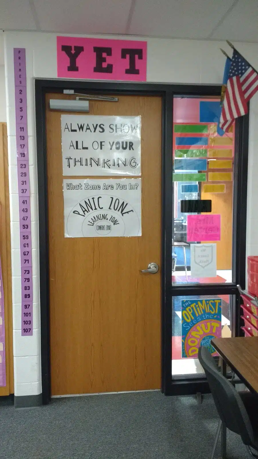 high school math classroom decorations with prime number posters. 