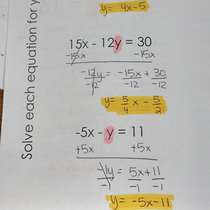 Rearranging equations for y foldable.