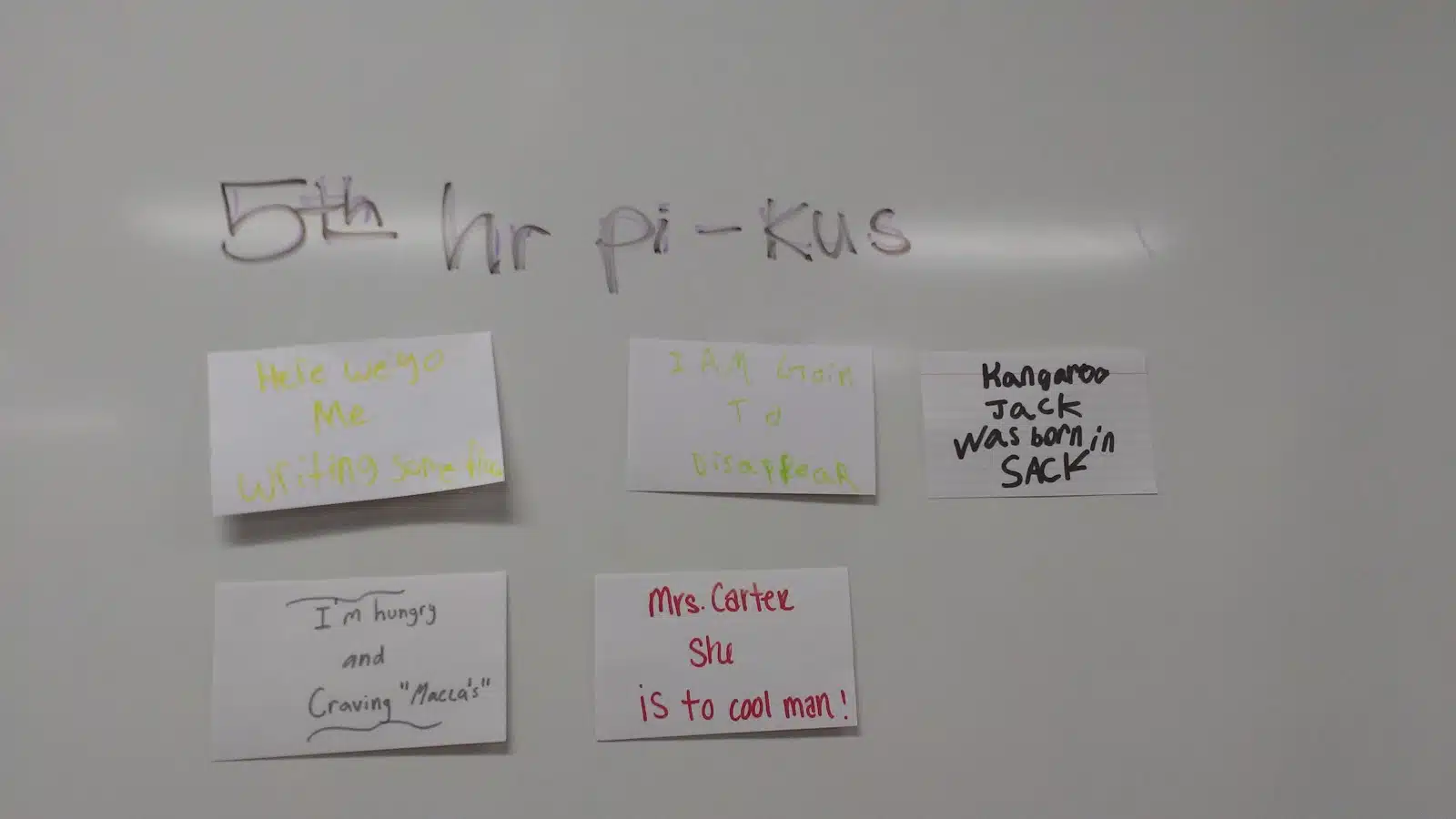 Pi Ku Poems Written by Students on Index Cards