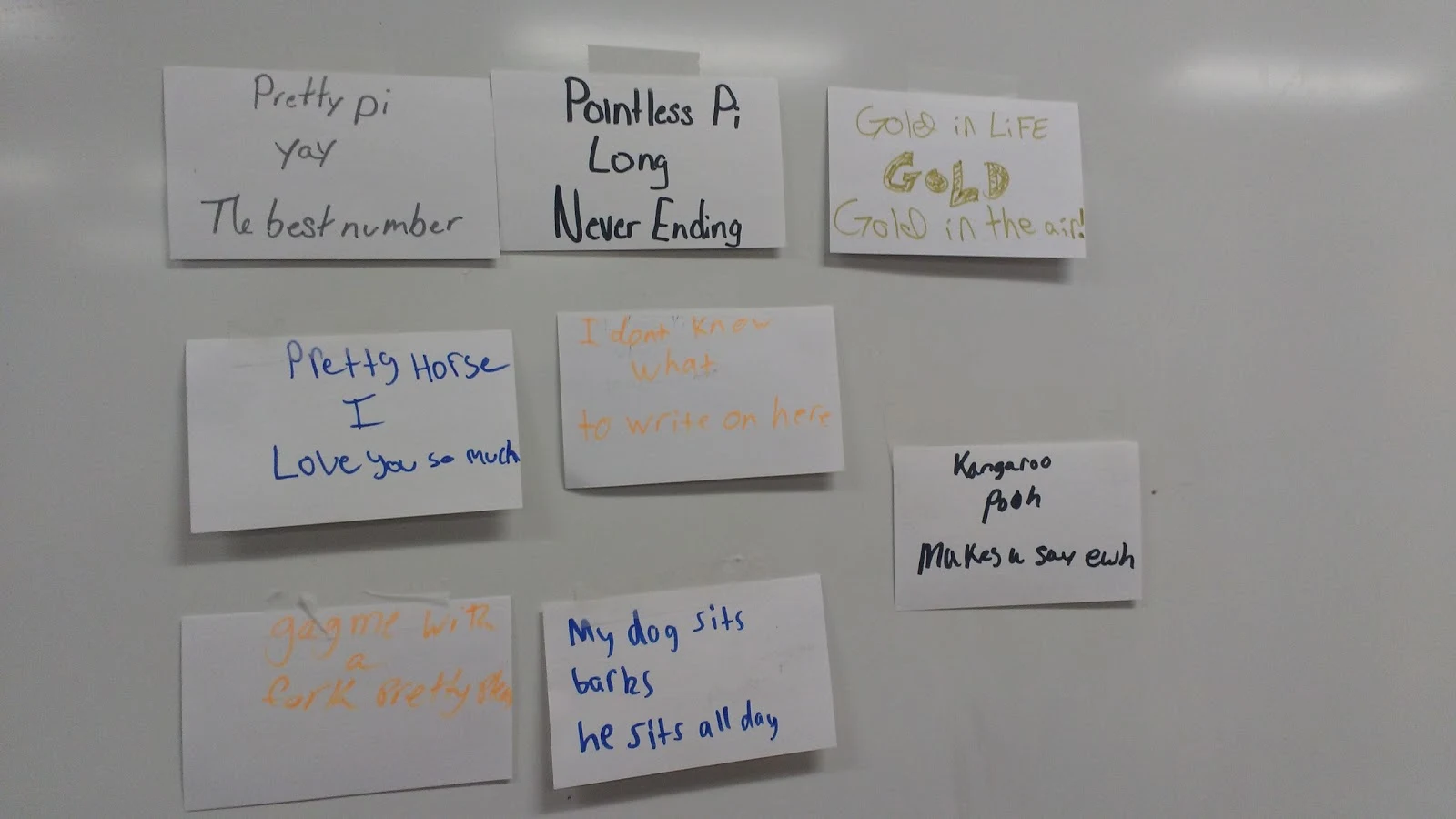 Pi Ku Poems Written by Students on Index Cards