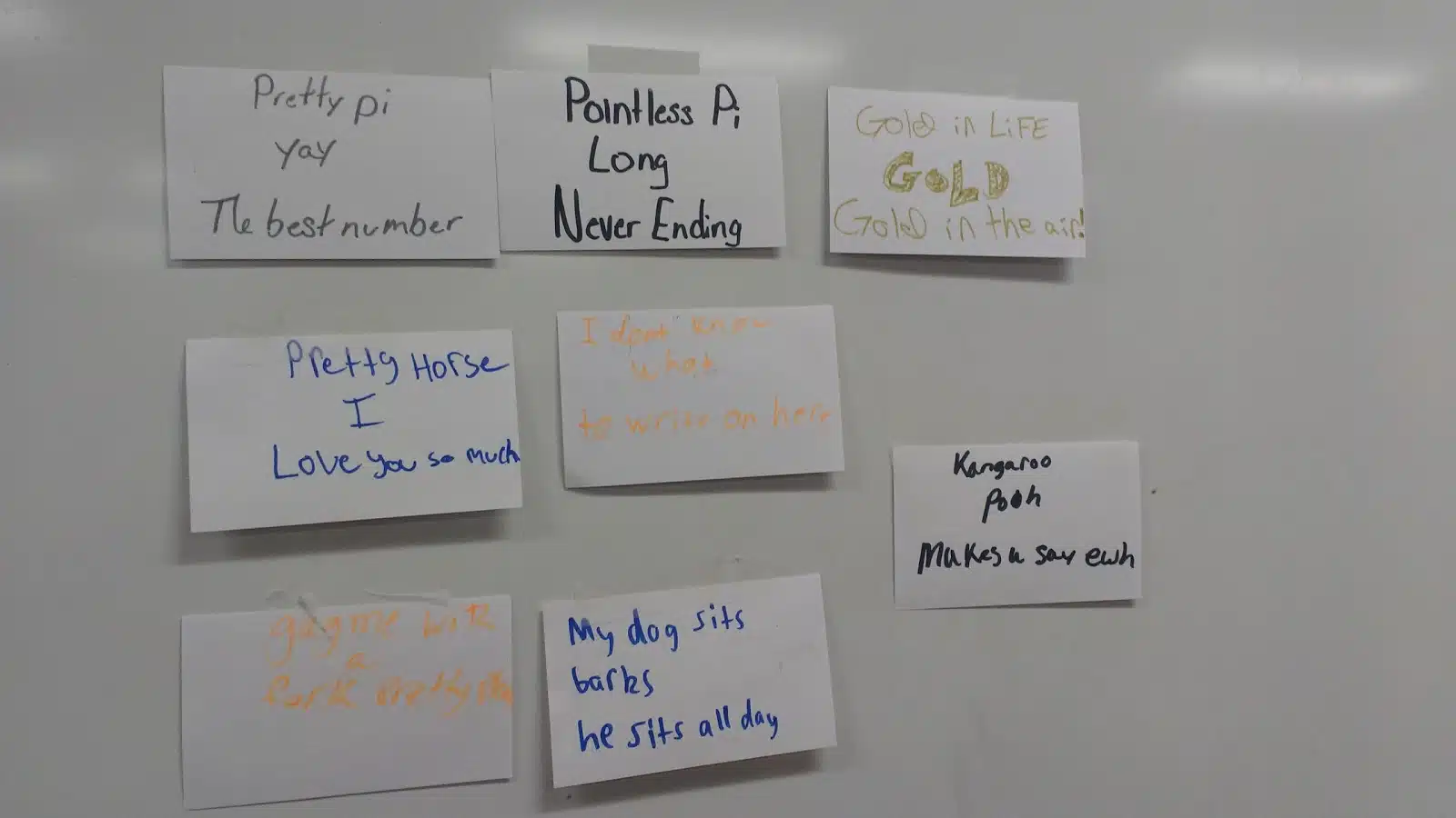 Pi Ku Poems Written by Students on Index Cards