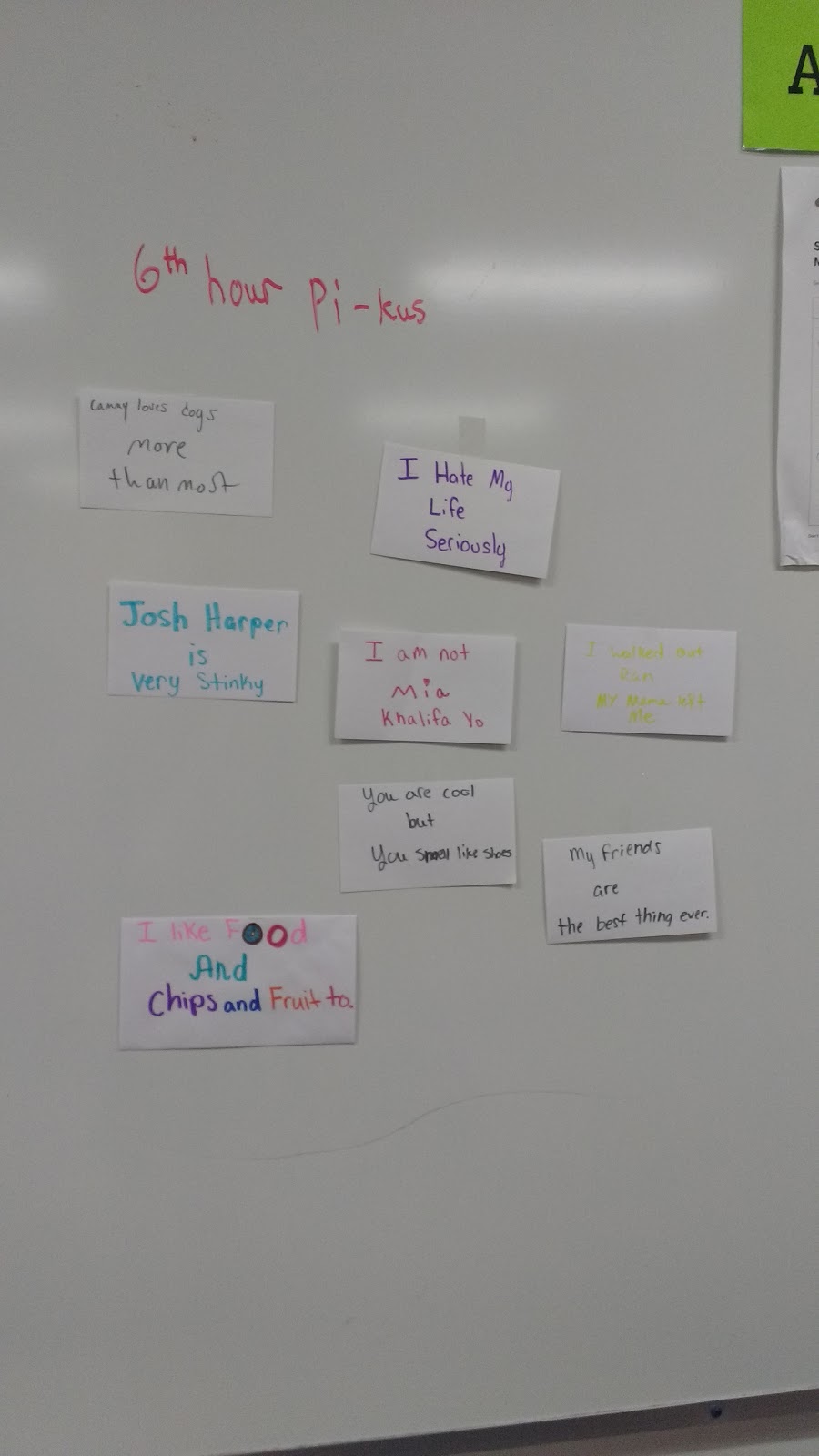 Pi Ku Poems Written by Students on Index Cards