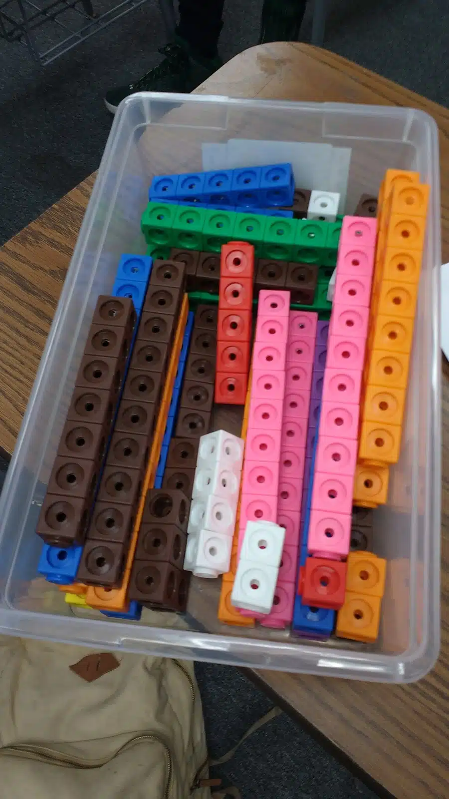 Box of Linking Cubes in Classroom